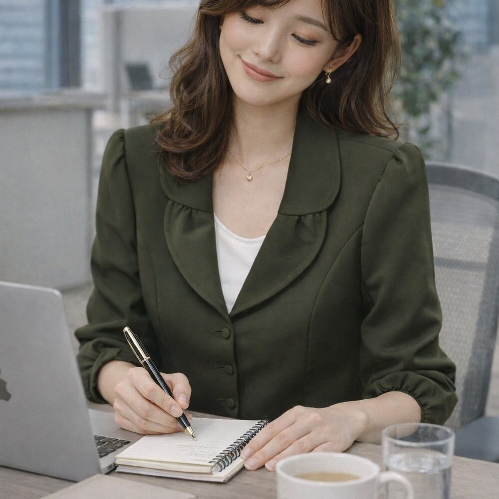 🌿 Dark Olive Green Cropped Blazer | Puff Sleeve Jacket | Workwear Chic